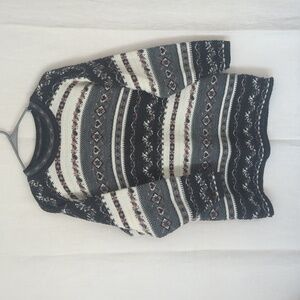 Dana Scott Grey White Fair Isle Print Crewneck Sweater Size Medium